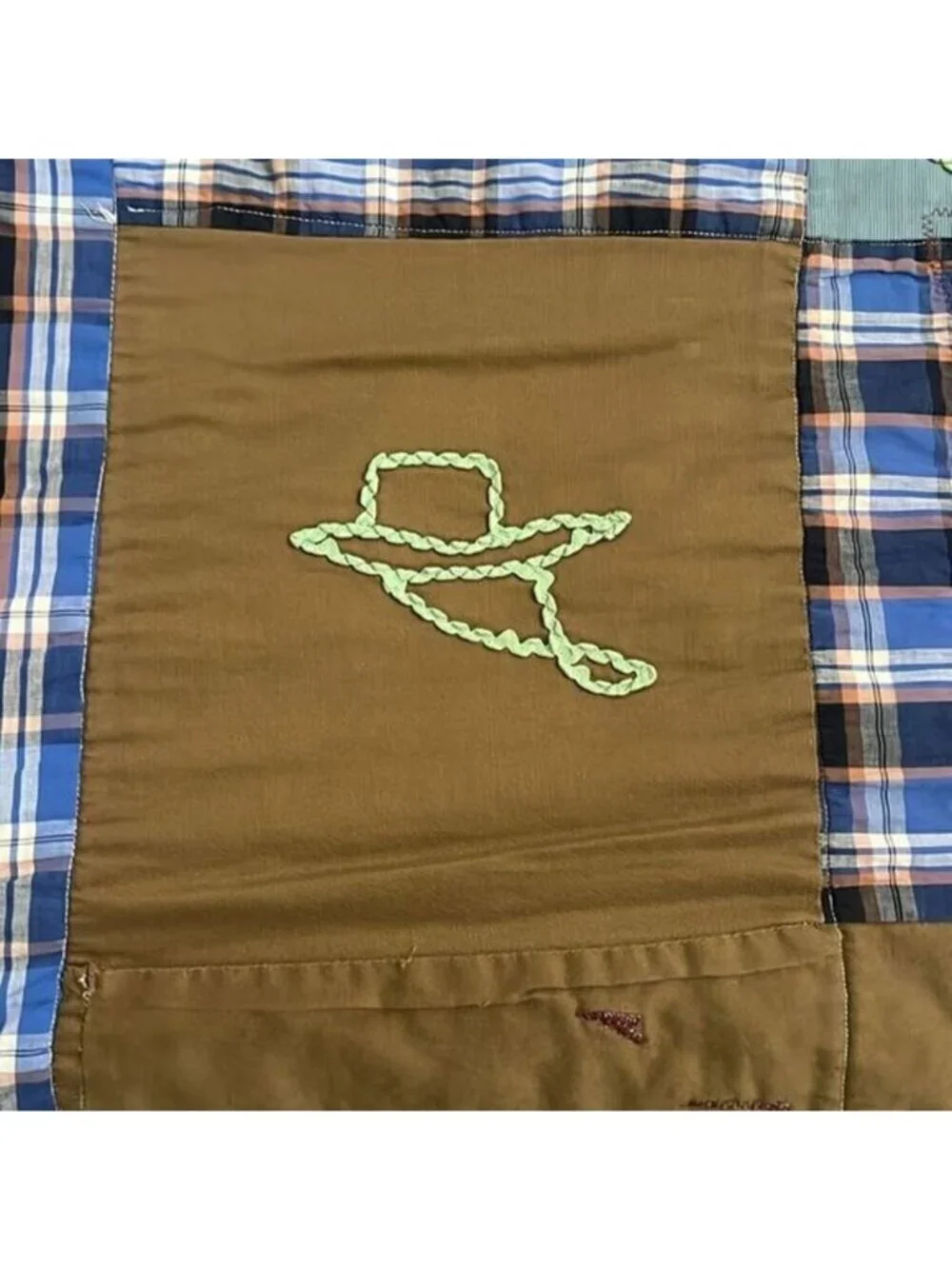 Homemade Plaid Squares Western‎ Corduroy Squares Vintage Quilt 25 In x 54 In